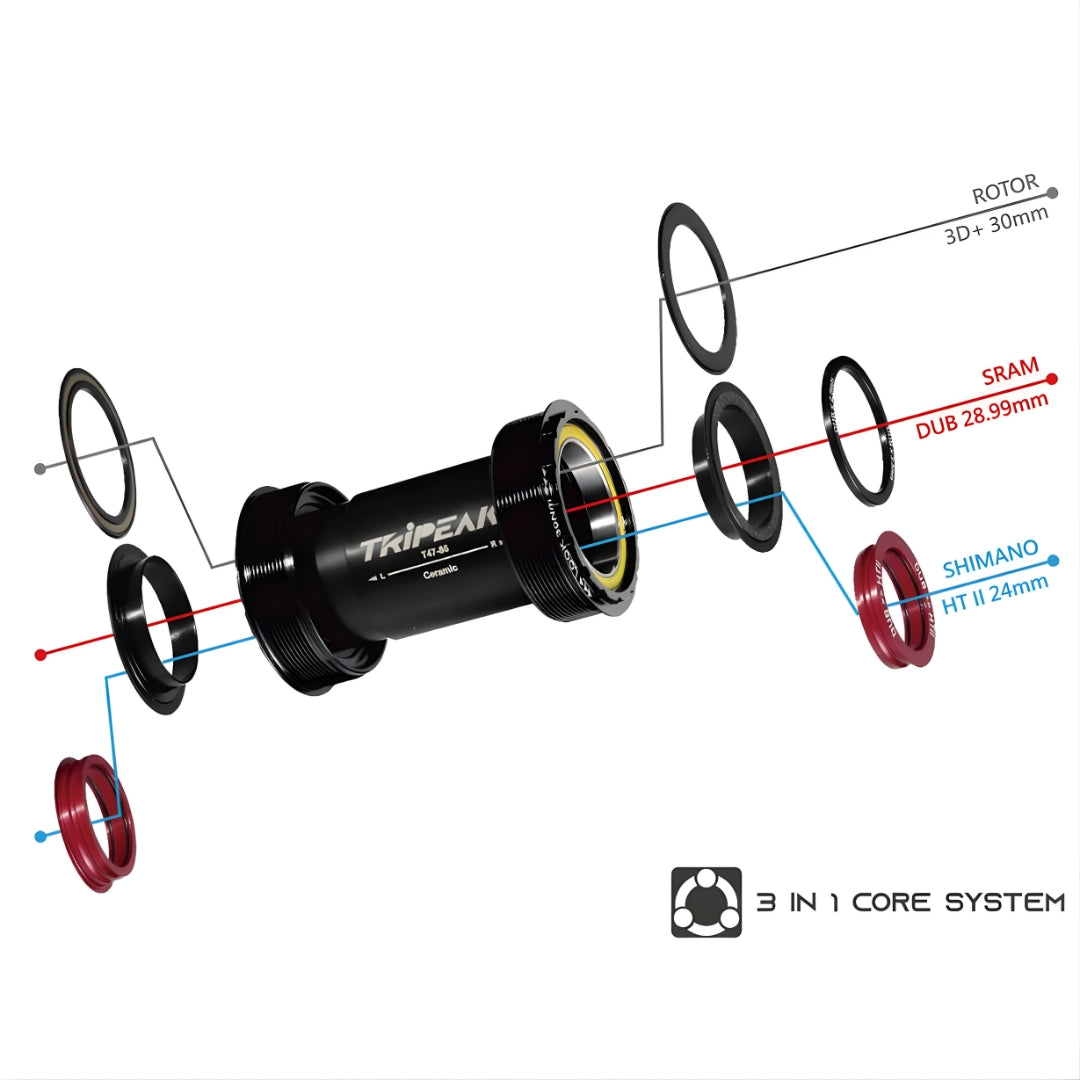 Tripeak T47 3-in-1 Bottom Bracket Ceramic-Shimano/SRAM/Rotor (86mm)-Black