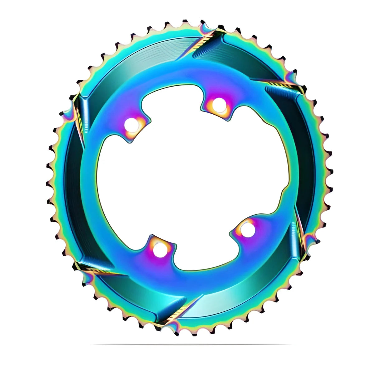 Absolute Black Oval Road Chainring 2X 110/4 Shimano 9100/8000 (50T/52T/53T)-PVD Rainbow
