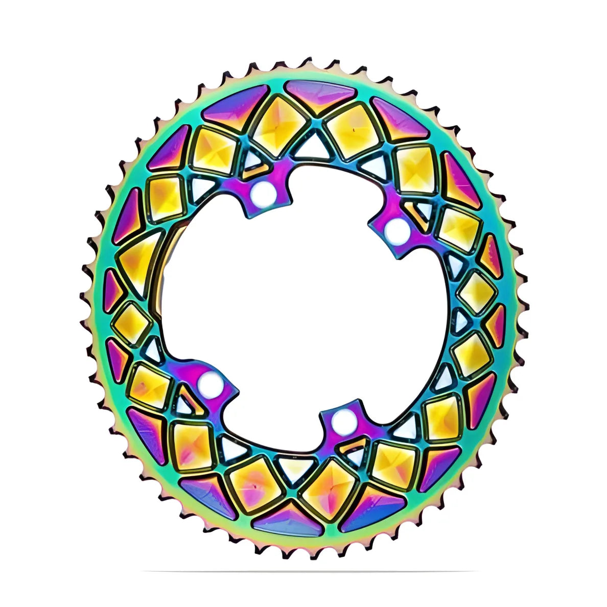 Absolute Black Oval Road Chainring 2X 110/4 Shimano 9100/8000 (50T/52T/53T)-PVD Rainbow