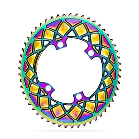 Absolute Black Oval Road Chainring 2X 110/4 Shimano 9100/8000 (50T/52T/53T)-PVD Rainbow