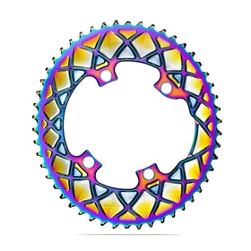 Absolute Black Oval Road Chainring 2X 110/4 Shimano 9100/8000 (50T/52T/53T)-PVD Rainbow