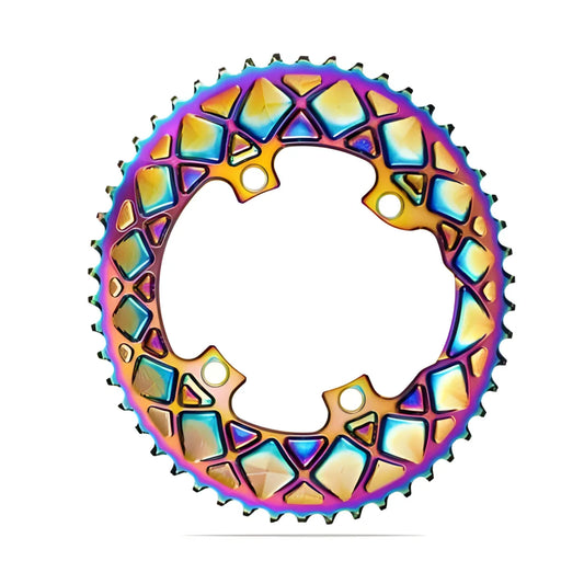 Absolute Black Oval Road Chainring 2X 110/4 Shimano 9100/8000 (50T/52T/53T)-PVD Rainbow