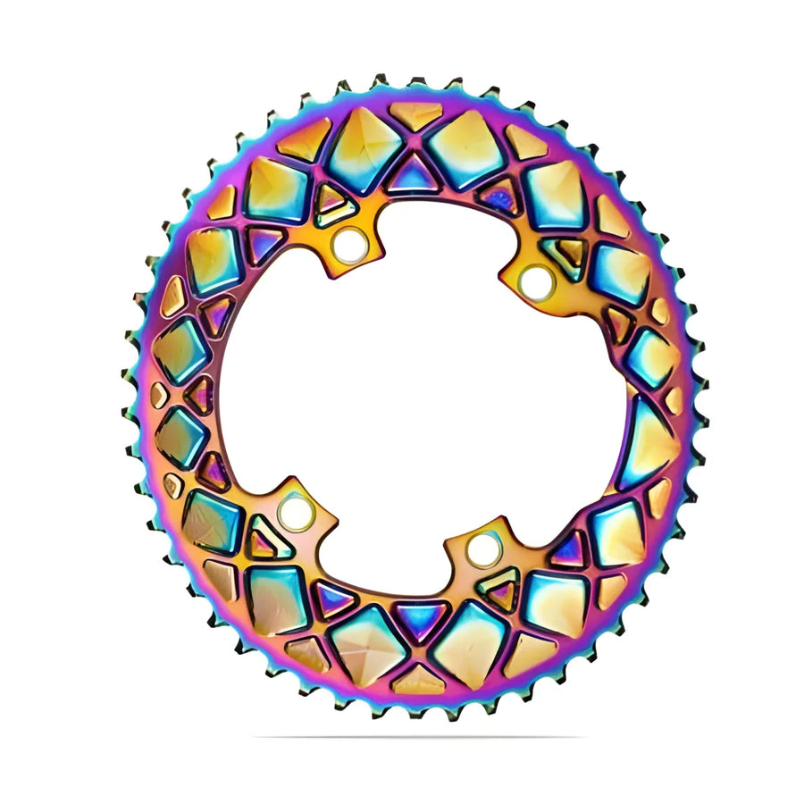 Absolute Black Oval Road Chainring 2X 110/4 Shimano 9100/8000 (50T/52T/53T)-PVD Rainbow