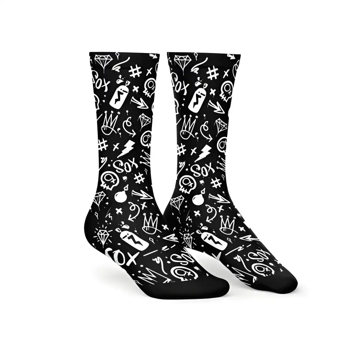 Sox Doodle Black Casual Crew Socks