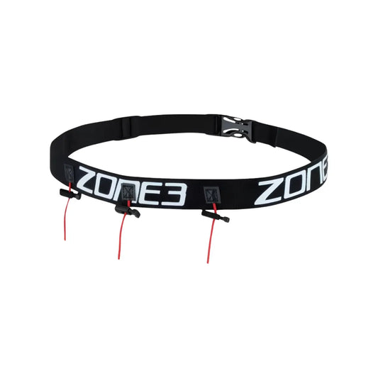 Zone3 Ultimate Race Number Belt With Gel Loops (Black/Red/White)