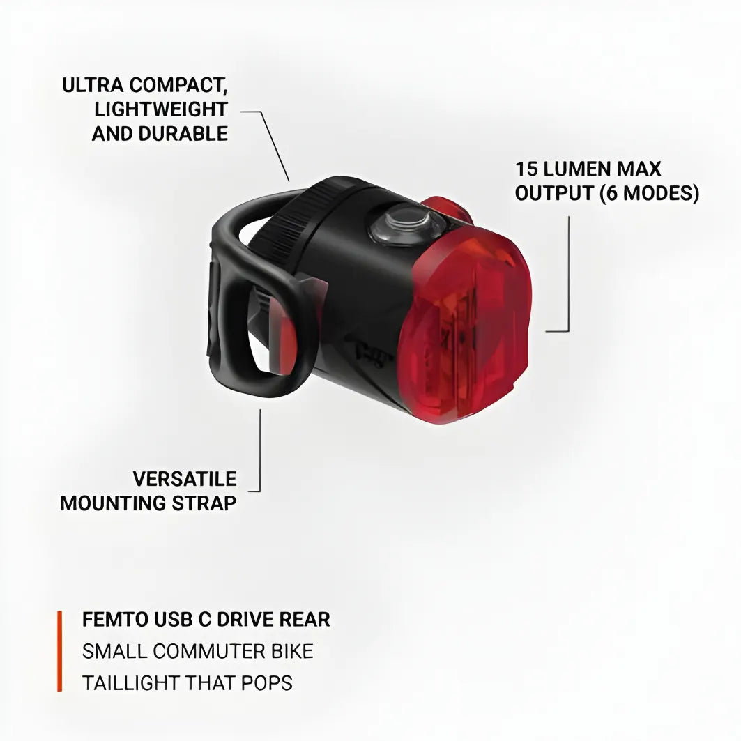 Lezyne Femto USB Drive Rear Light-Black (15 Lumens)