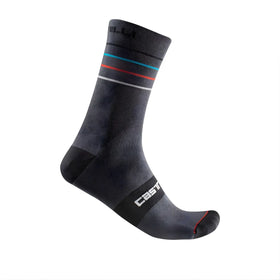 Castelli Endurance 15 Mens Cycling Socks (Dark Gray/Sky Blue-Red)