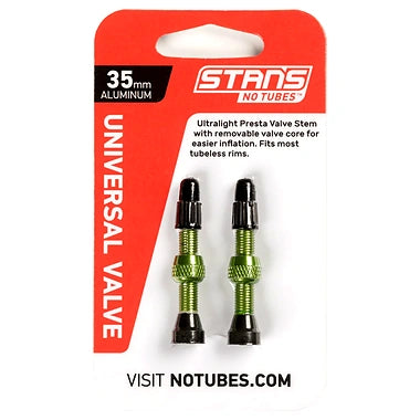 Valve Stem Pair, Universal, AL, Presta, 35mm, Green
