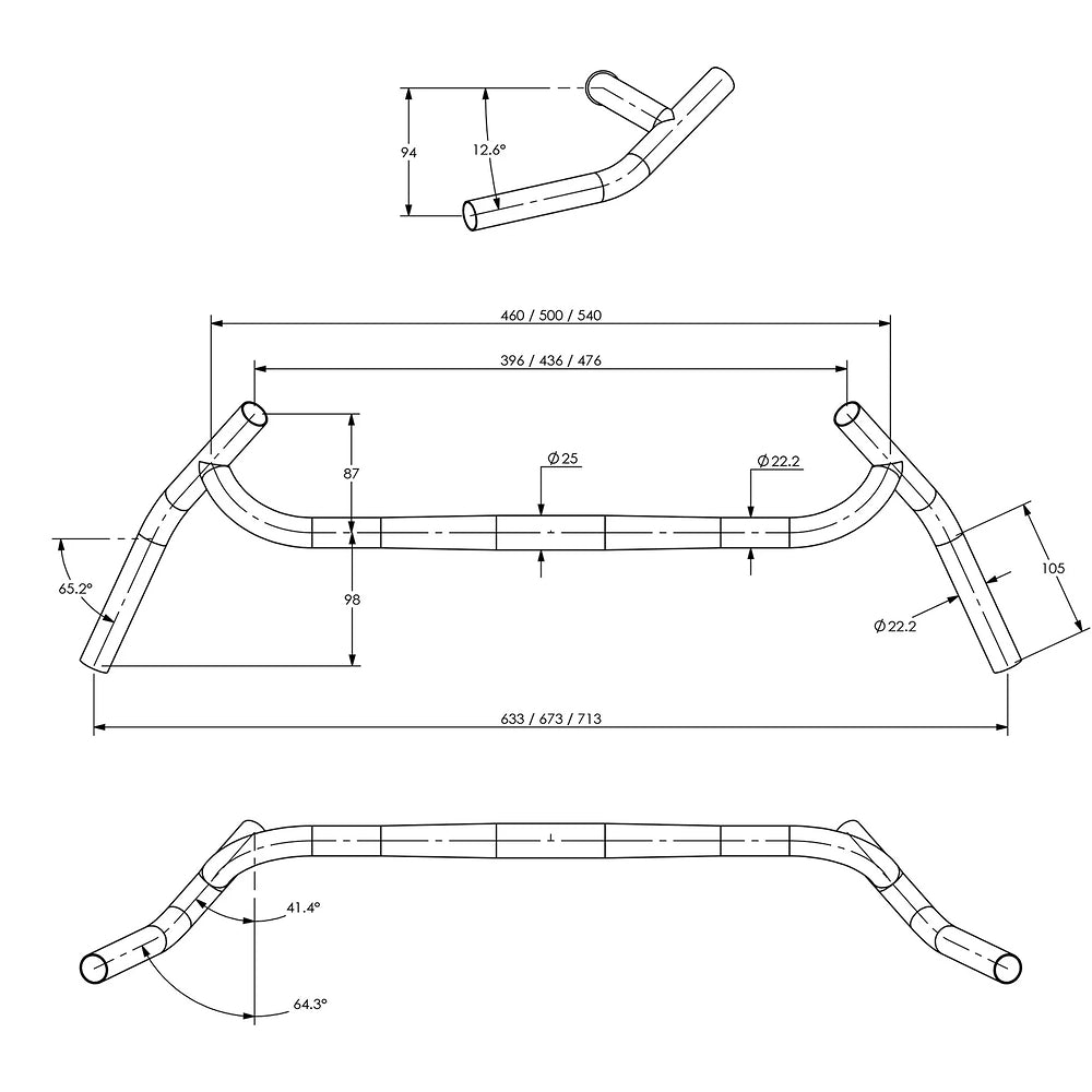Surly Corner Bar Handlebar - 25.4, 54cm, Black