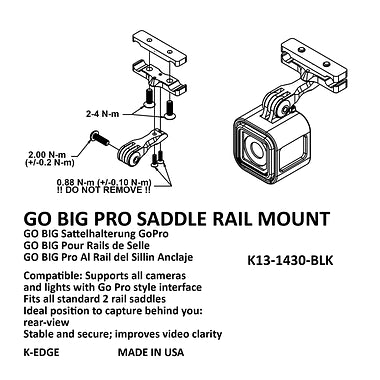 K-EDGE GO BIG Saddle Rail Mount, Black Anodize