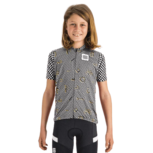 Sportful Checkmate Kids Cycling Jersey (Black/White/Cedar)