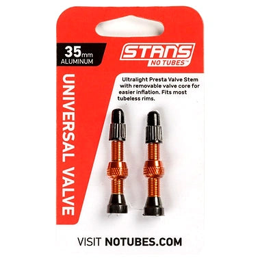 Valve Stem Pair, Universal, AL, Presta, 35mm, Orange