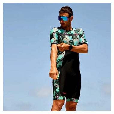 ZONE3 Momentum II Mens Short Sleeve Trisuit - Black/Green